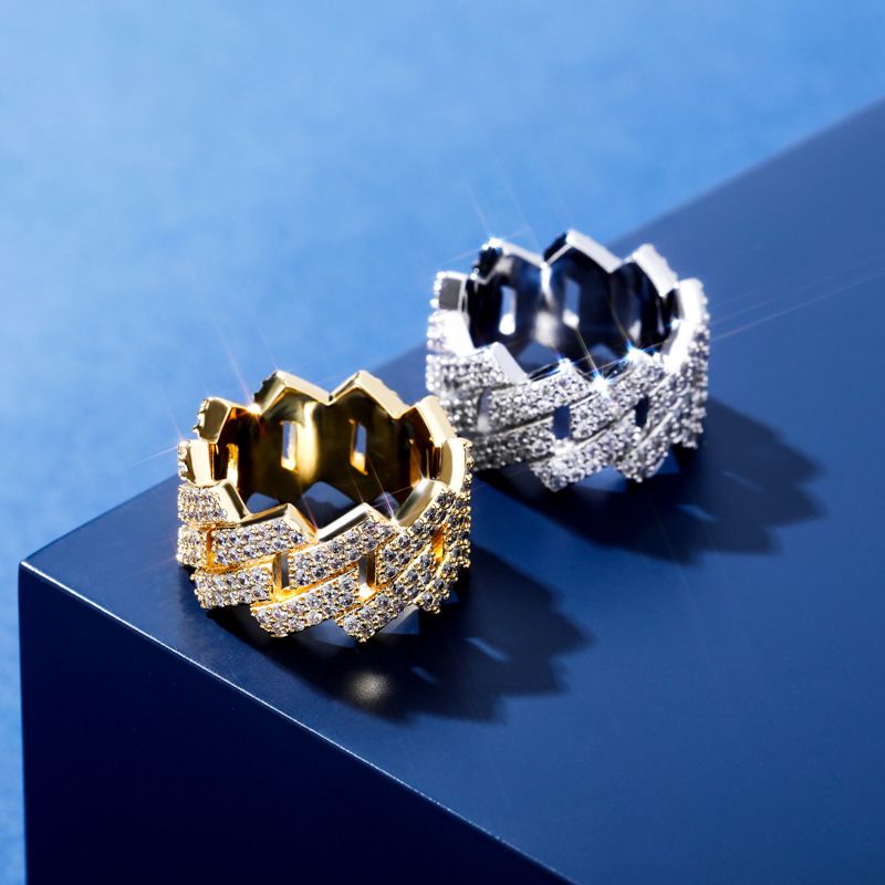 Hip Hop 14mm Wilted Cuban Real Gold Electroplated Double Row Zircon Ring_voghion.com
