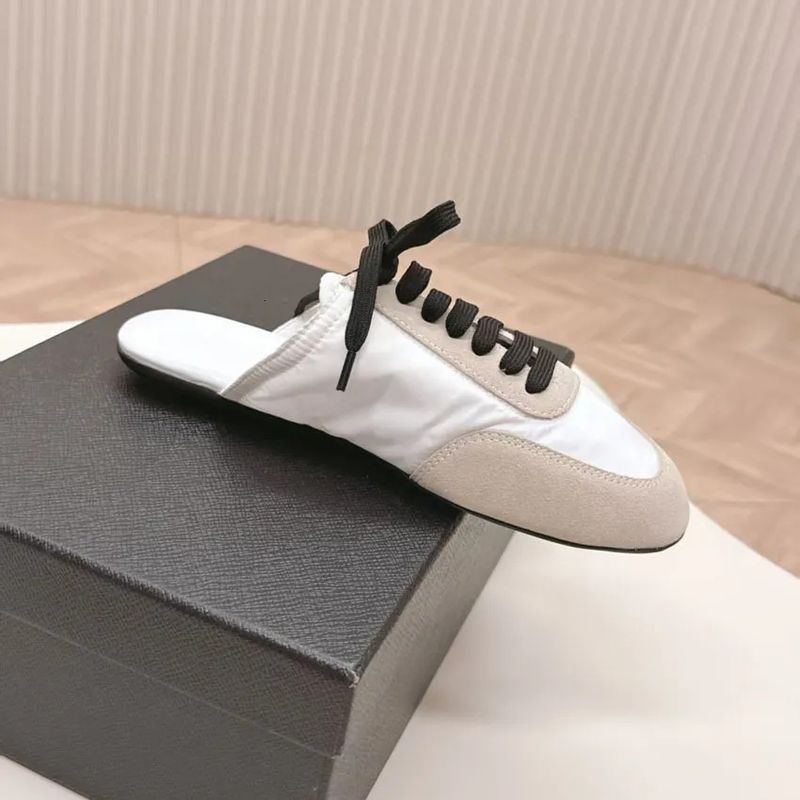 2025 New Color Block German Training Breathable Flat Lazy Versatile Fashionable Cortez Shoes Half Slippers For Women_voghion.com