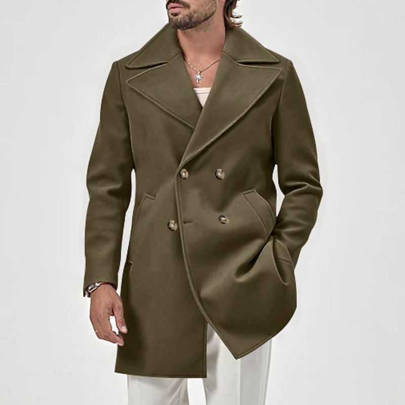 2025 Men's Autumn Winter New Style Lapel Double-Breasted Slim Fit Jacket Trench Coat_voghion.com