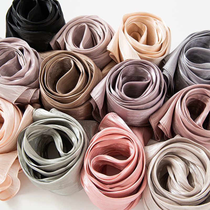 Novo lenço longo de seda brilhante e respirável, estilo transfronteiriço, com estampa de chiffon, cor sólida, simples, malaio, indonésio, para mulheres_voghion.com