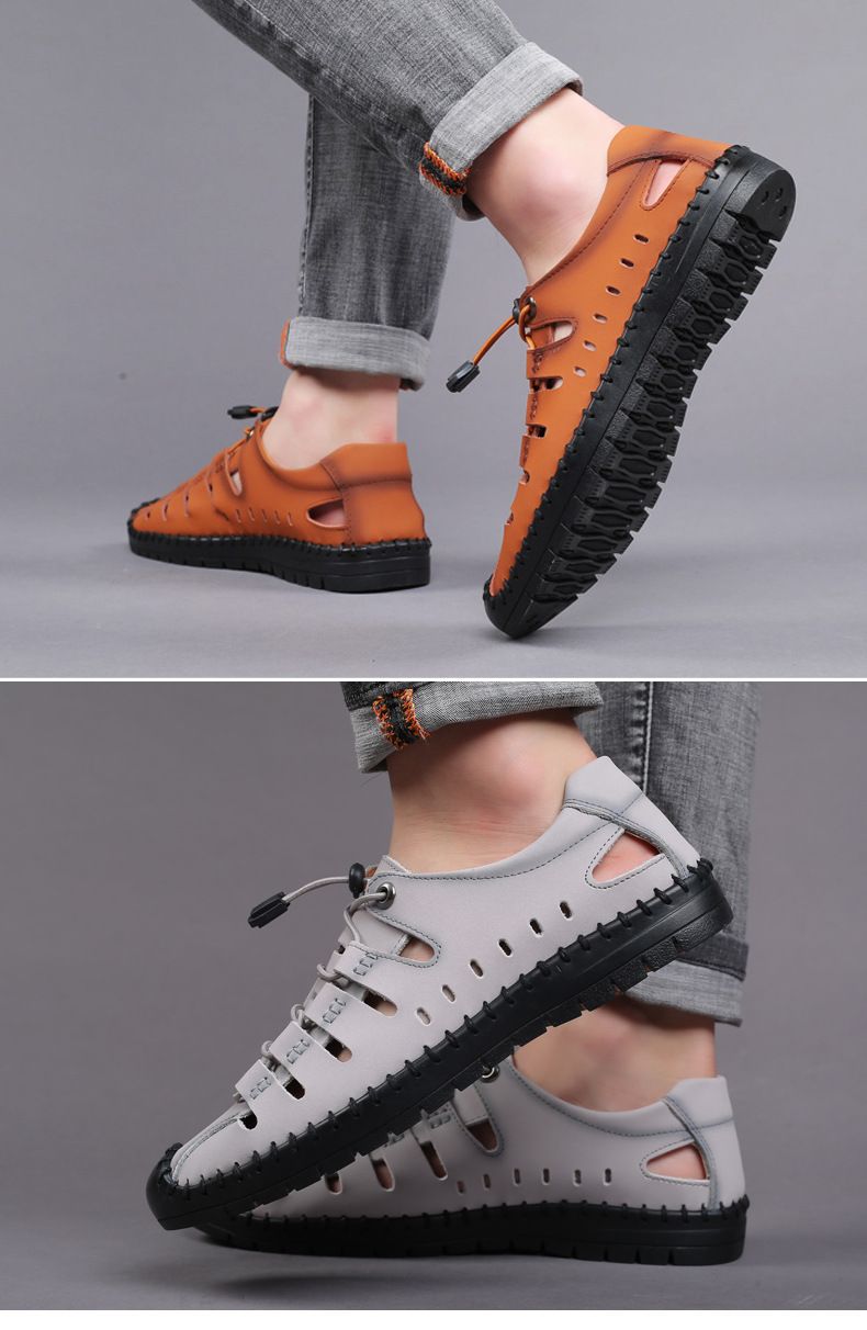 Novedad de verano, sandalias para hombre, zapatos informales de cuero, zapatos de cuero transpirables con agujeros para hombre, zapatos para hombre_voghion.com