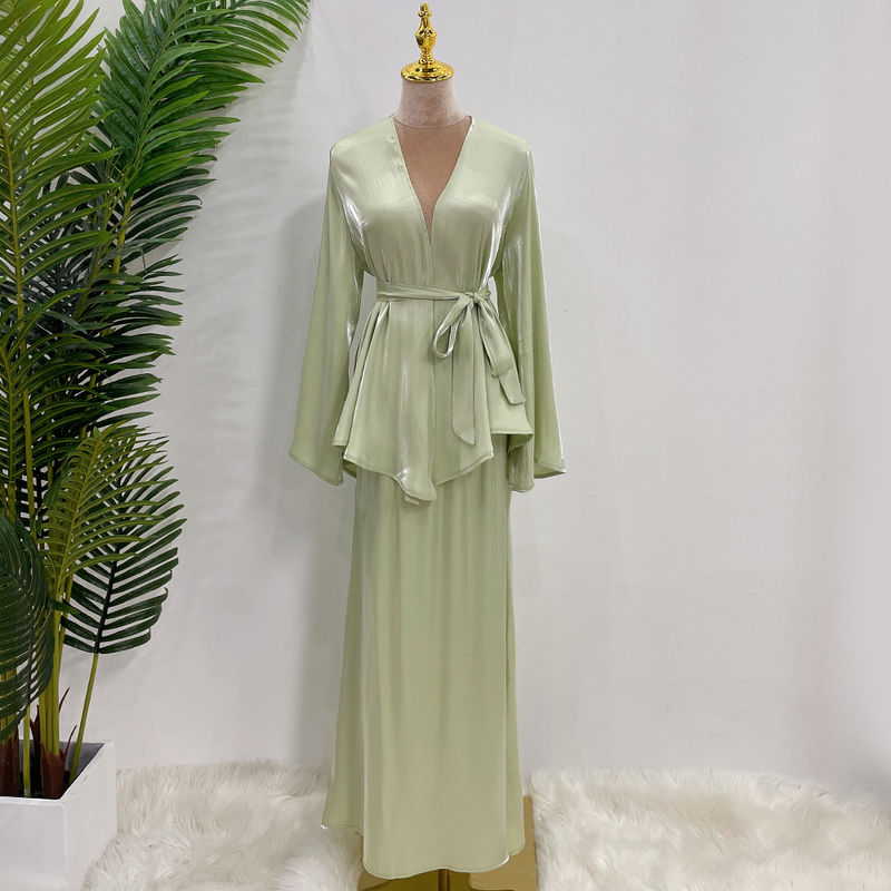 Women's fashion casual solid color small fresh lace-up top + skirt set_voghion.com