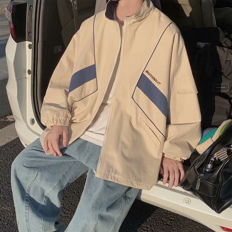 Color blocking assault for men's mountain trendy American style loose fitting and handsome outdoor standing collar_voghion.com