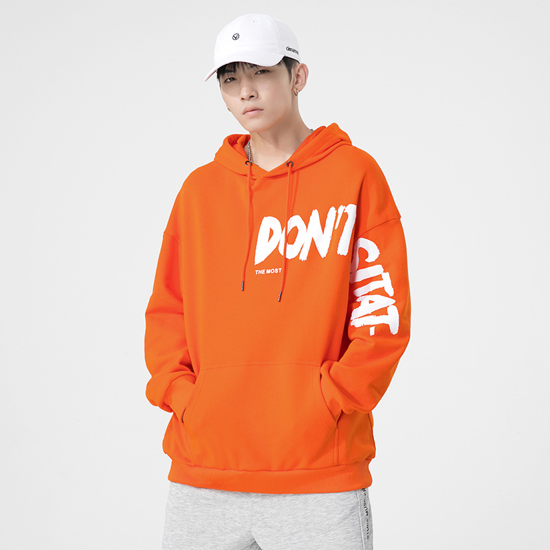 Hooded sweater for men in autumn and winter 2023, new Korean version loose fashion label printed top, men's long sleeved_voghion.com