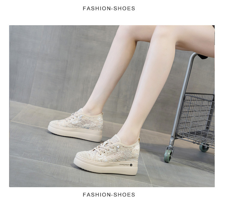 Lace Mesh Atmungsaktive Innen Erhöhte Fischer Damen Dicke Sohle, Sommer Dünne Hohl Stoff Schuhe, Casual Und_voghion.com
