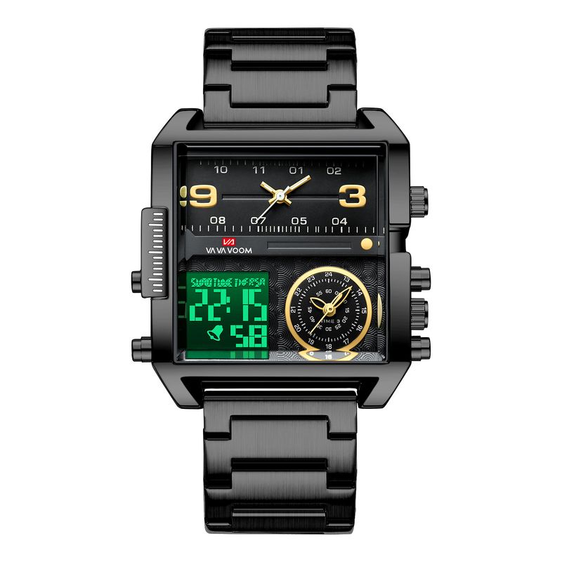 New Dual Display Square Electroic Fashio Busiess Persoality Waterproof Large Dial Multi-Movemet Sports Watch For_voghion.com
