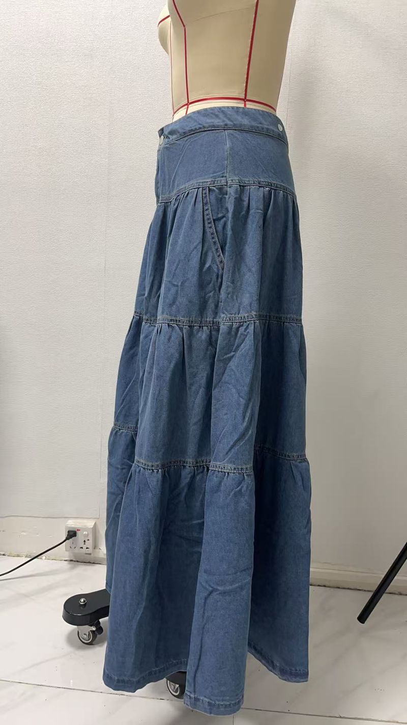 Vintage Low-Rise Denim Skirt For Women - Distressed High Waist Streetwear Mini Skirt With Ruffled Hem, Summer Casual Aesthetic, Blue Washed_voghion.com