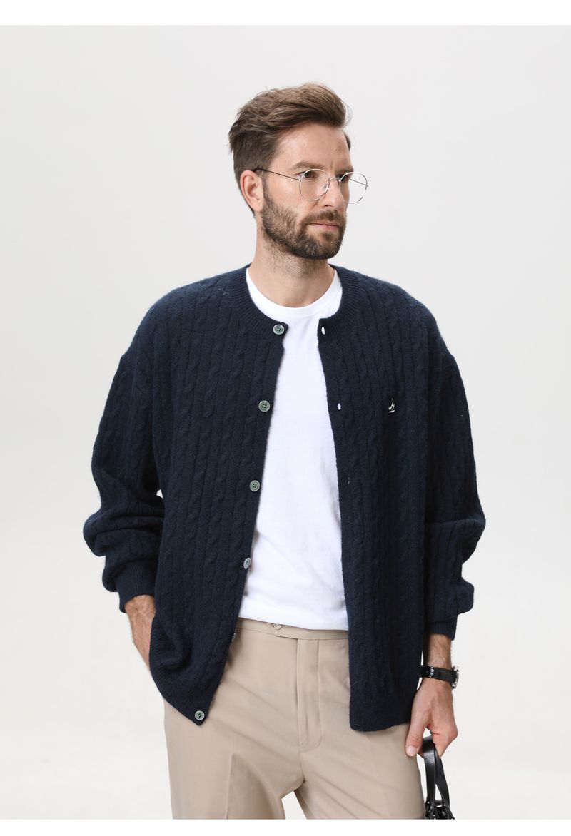 Suéter masculino vintage de tricô com gola redonda – Pulôver bordado pesado com mistura térmica (M-XXL, vermelho Anchorage/creme/cinza gelo/azul-marinho)_voghion.com
