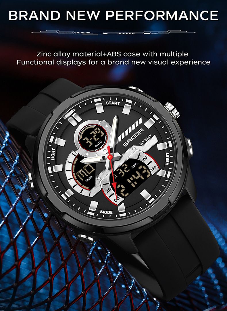 Men's Sport Watch With Dual Time, Stopwatch, Alarm & Waterproof - Digital Analog Display, Silicone Strap, 50m Water Resistance Men's Watch_voghion.com