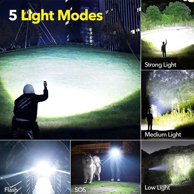 Wiederaufladbare Taschenlampen, Leistungsstarke Taktische LED-Taschenlampe, Superhelle Tragbare Jagd-Taschenlampe Für Notfallwandern_voghion.com