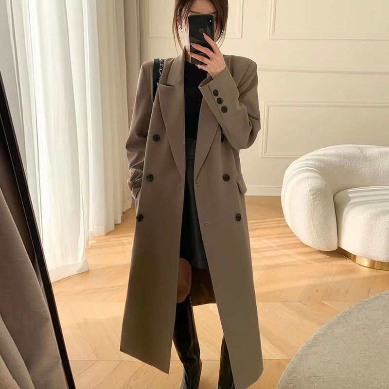 Trench di alta qualità per donna, lunghezza media, nuovo stile primavera e autunno 2025, cappotto lungo con colletto doppiopetto_voghion.com
