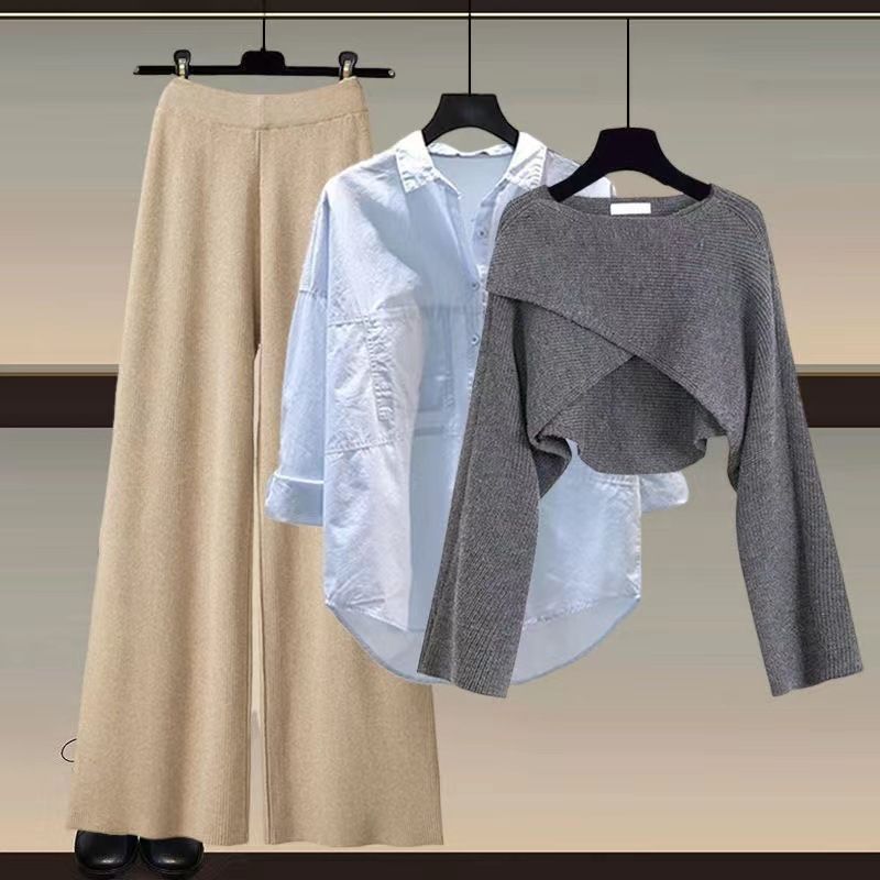 Roupas femininas Camisola de malha camisa perna larga calças três peças terno tamanho grande roupas femininas moda feminina slim_voghion.com