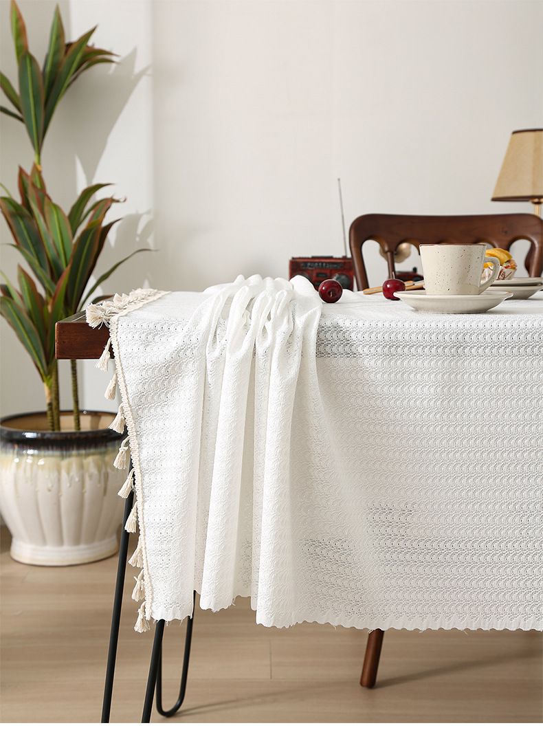 French Romantic Thick Tablecloth - Elegant White For Dessert Table, Home Decor & Hotel Use, Dustproof & Stylish_voghion.com