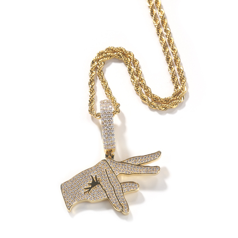 Kettenhalsketten Hip Hop Geste Anhänger Halskette Herren Rap Trend Kupfer Intarsien Zirkon Retro Design Gold Halskette Zubehör_voghion.com