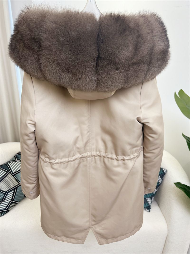 Damenbekleidung Abnehmbarer Parka aus Fuchspelz Mittellanger Kapuzenmantel_voghion.com