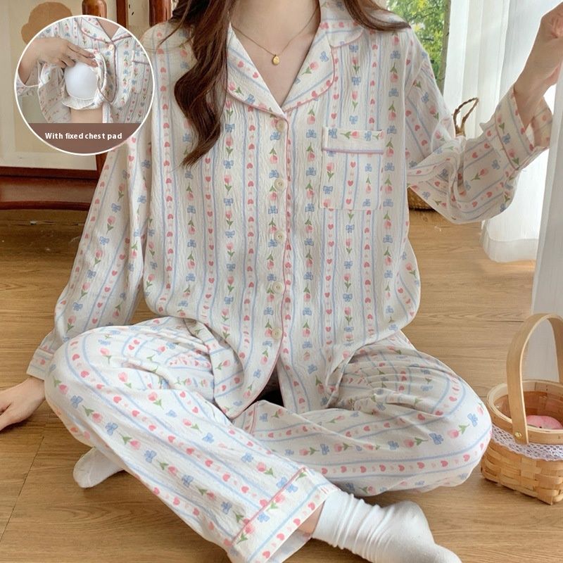 2024 Nouveau pyjama en coton nuage pour femmes printemps et automne dessin animé édition coréenne à manches longues deux pièces célébrité Internet_voghion.com