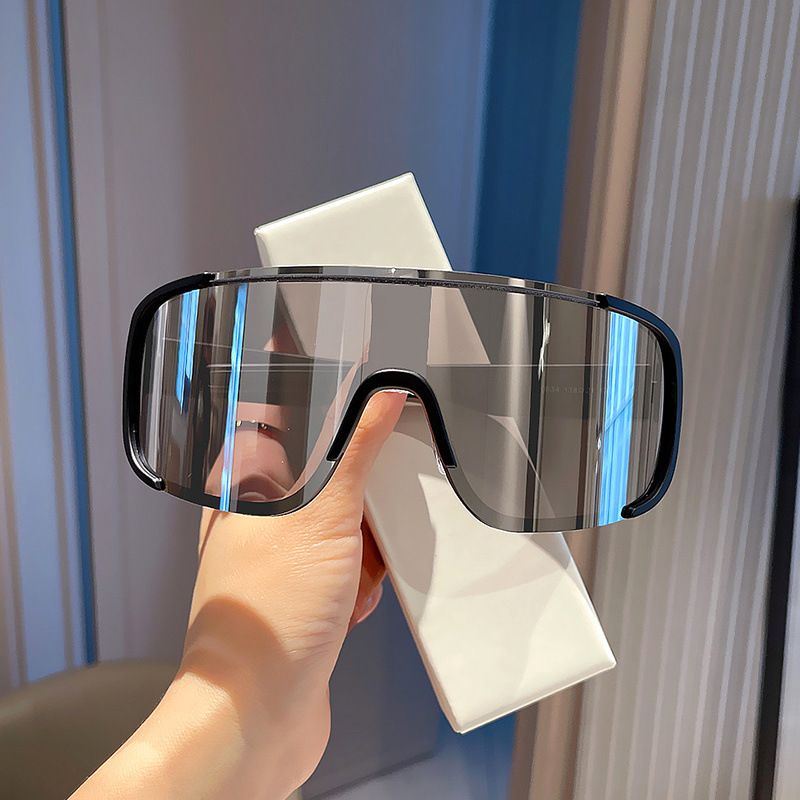 Korean Style Spring Summer One-piece Sunglasses Women With Large Faces, Windproof Cycling Glasses Men, Trendy Reflective_voghion.com