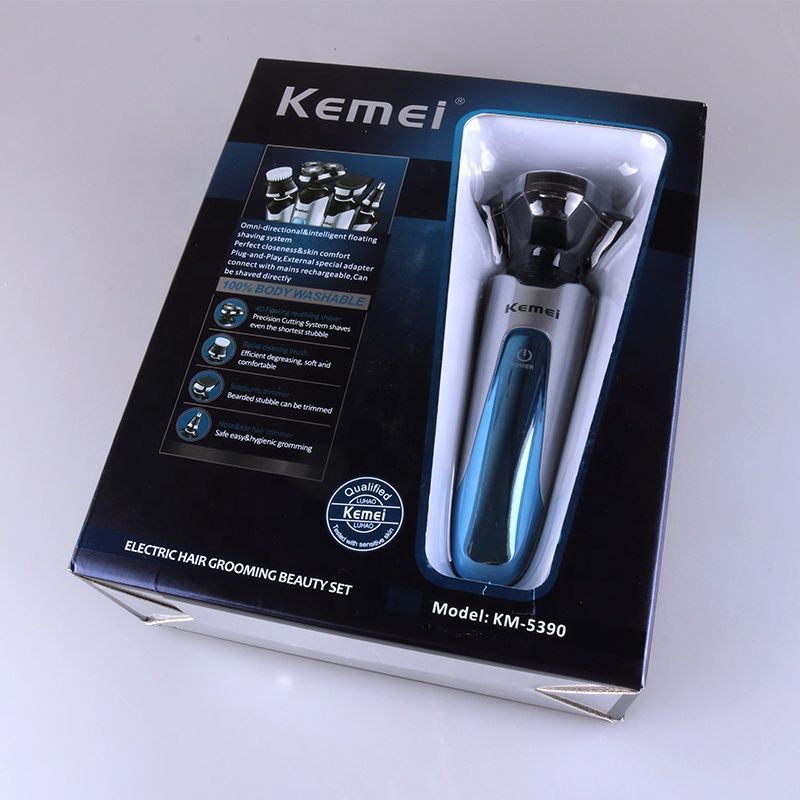 Kemei5390 Kit de afeitadora 4 en 1 para hombre, totalmente lavable, eléctrica, inteligente, con pantalla LED, recargable, para afeitadora de pelo_voghion.com