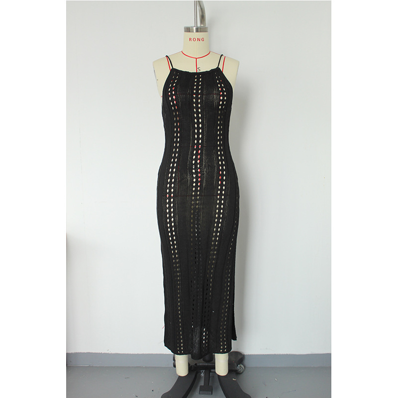 Gonna da spiaggia con spacco alto e lungo in maglia traspirante da donna con design a cinghie_voghion.com