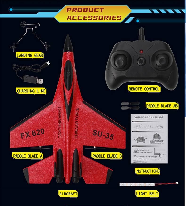 RC Foam Vliegtuig SU-35 Vliegtuig 2.4G Radio Control Zweefvliegtuig Afstandsbediening Gevechtsvliegtuig Zweefvliegtuig Vliegtuig Schuim Jongens Speelgoed voor Kinderen_voghion.com