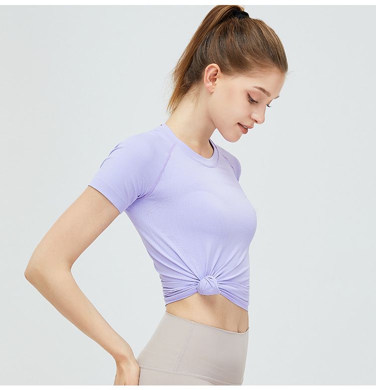 Seamless Nude Yoga Sports Top Women's Short Sleeved T-shirt Tennis Breathable Quick Drying Fitness Suit_voghion.com