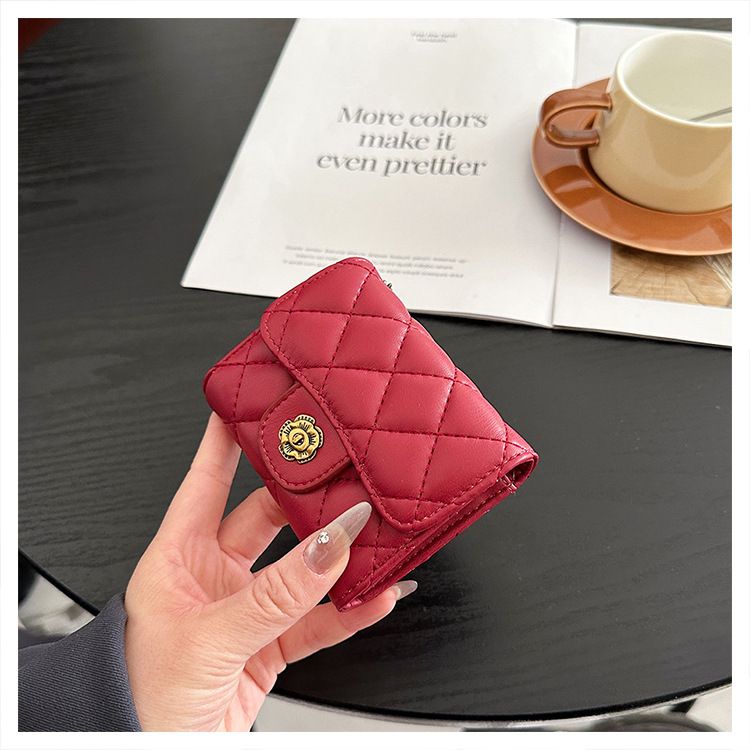 Xiaoxiangfeng 2024 Nei Camellia Lingge Damme Kuerz Coin Zero Portemonnaie Modesch a minimalistesch Schlësseltasch_voghion.com