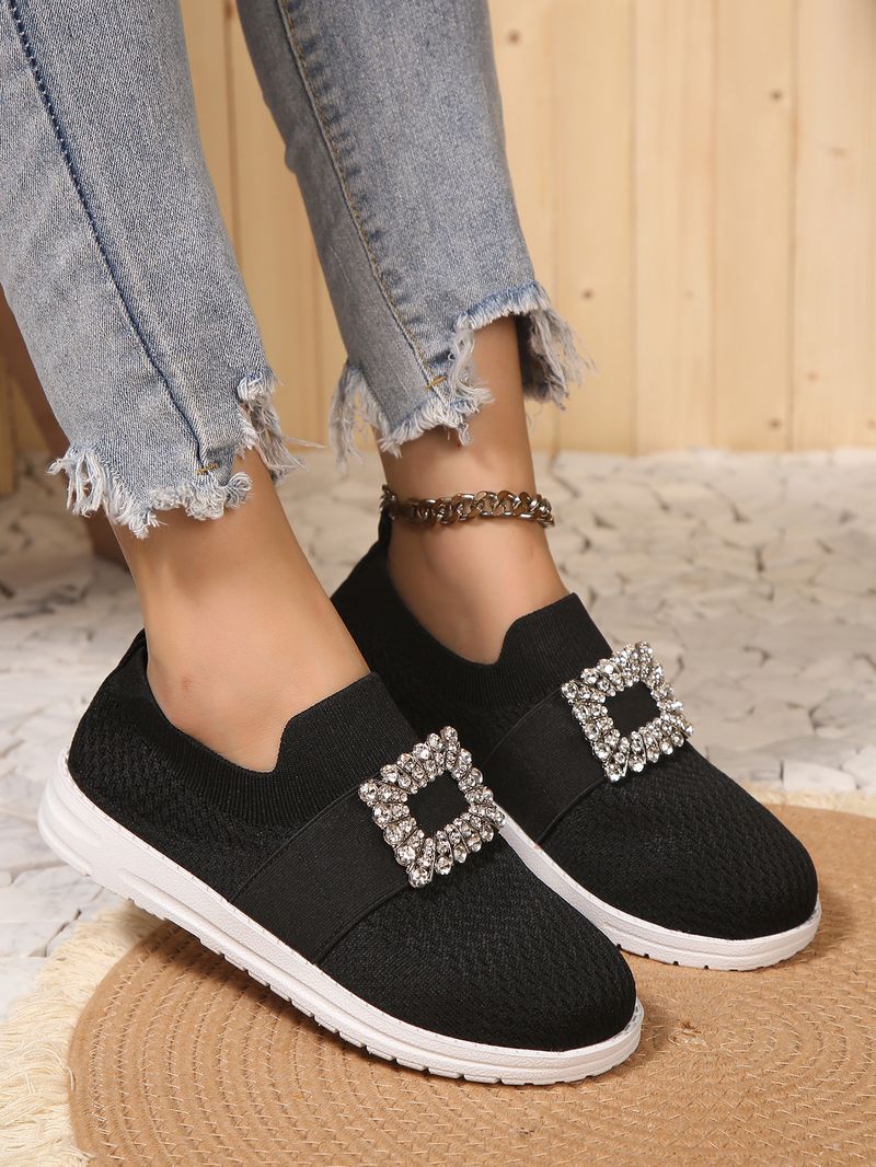 Scarpe da donna traspiranti, in tessuto Fly, di grandi dimensioni, con fibbia quadrata, a taglio basso e maniche a diamante._voghion.com