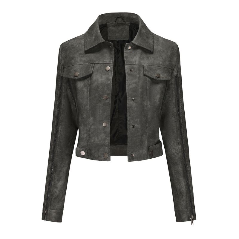 Women's Faux Leather Biker Jacket With Multiple Zipper Details, Long Sleeve Open Front Stylish Coat For Spring & Autumn_voghion.com