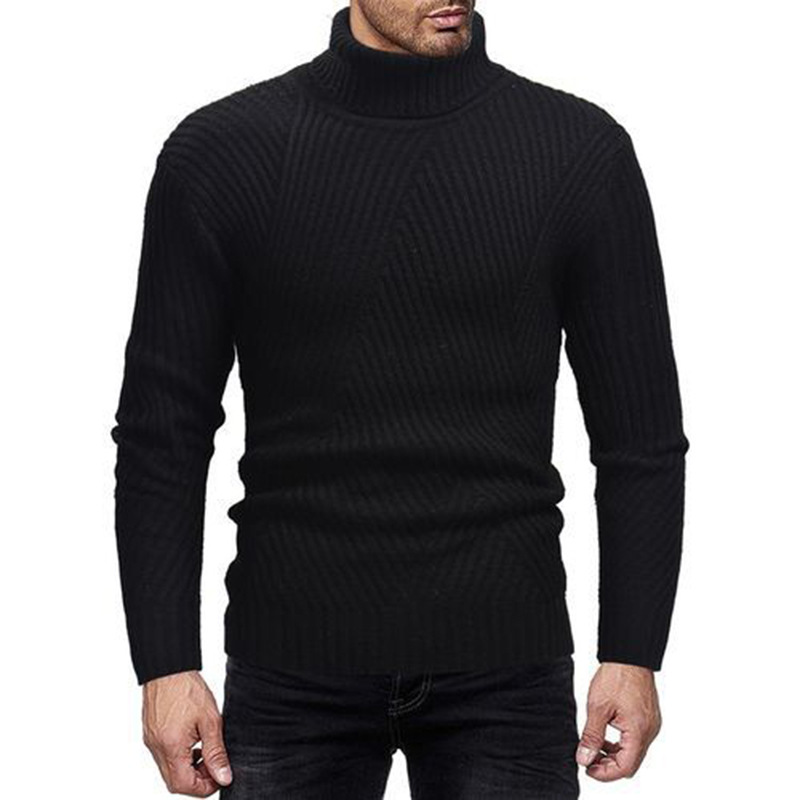 Maglione lavorato a maglia a maniche lunghe con collo alto e tinta unita, alla moda, da uomo_voghion.com