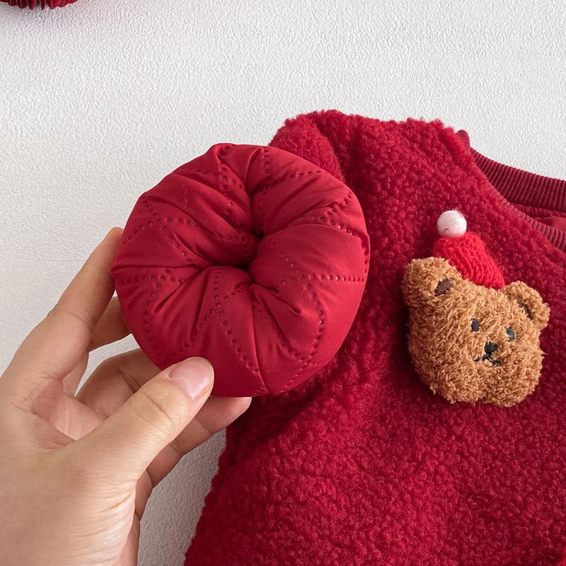 Alyce-xiyue1baobao Tenue rouge du Nouvel An, combinaison matelassée ours de Noël pour bébé, vêtements tendance pour nouveau-né_voghion.com