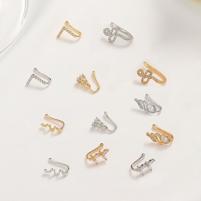 Anello a forma di U con corona a forma di cuore a forma di stella intarsiata in rame senza clip, accessorio per il naso non perforato, decorazione con foratura_voghion.com