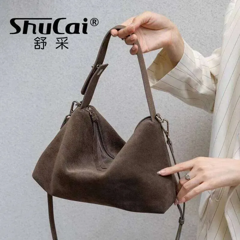 Designer Bags Genuine Fashion Autumn Winter Boston Tote Soft Matte Suede Cow Leather Women's Handbag Shoulder Crossbody_voghion.com