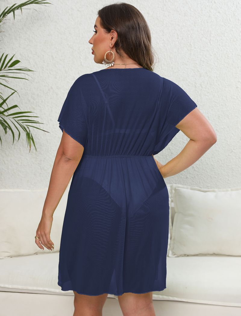 Oversize Women's Sexy Perspective Mesh Skirt Deep V Split Waist Beach Dress_voghion.com