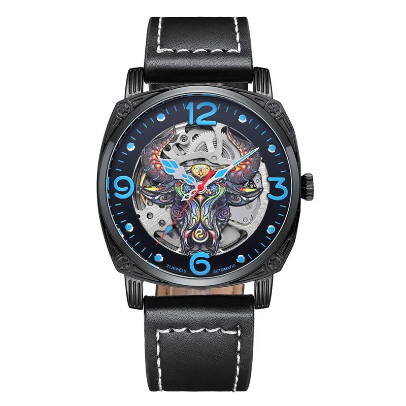 3D Color Bull Head Men's es Waterproof Luminous Skeleton Automatic Mechanical s_voghion.com
