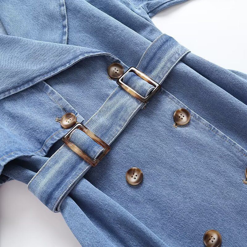 Women's Spring And Autumn New Loose Double-Breasted Belted Denim Trench Coat British Style_voghion.com