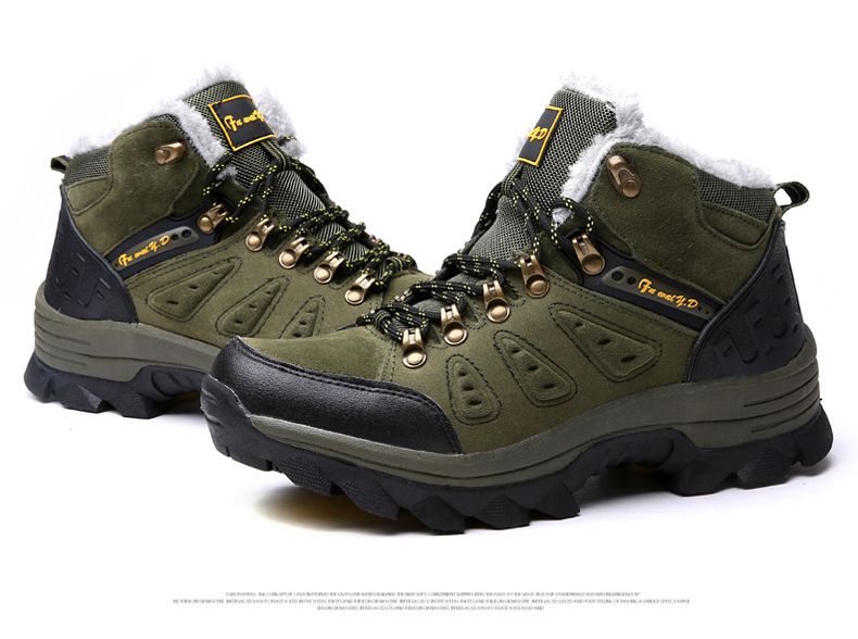 Outdoor winterproof cotton boots men's cotton shoes winter plus fleece men's shoes large size high top couple hiking shoes_voghion.com
