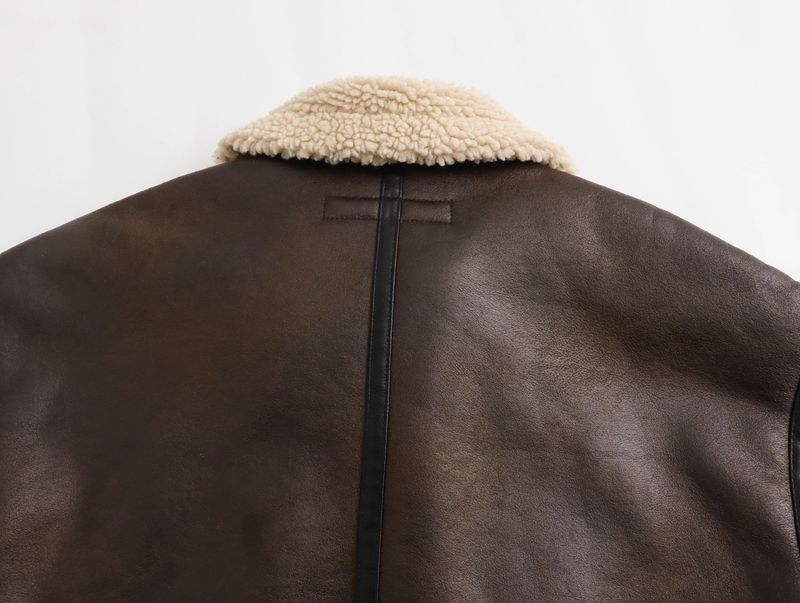 Damenbekleidung Kunstpelz Lederjacke Retro Biker Style Kurzmantel Wintermode Oberbekleidung_voghion.com