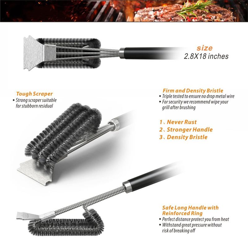 Trzygłowicowa trójwarstwowa szczotka druciana Szczotka do grilla ze stali nierdzewnej Szczotka do czyszczenia grilla Szczotka do grilla Narzędzia do grillowania_voghion.com