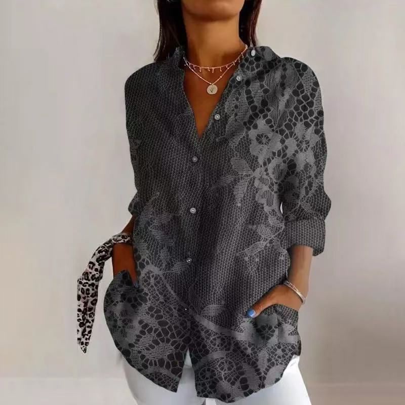Chemise ample décontractée à boutons pour femme, motif imprimé 3D, offre spéciale, automne 2025_voghion.com
