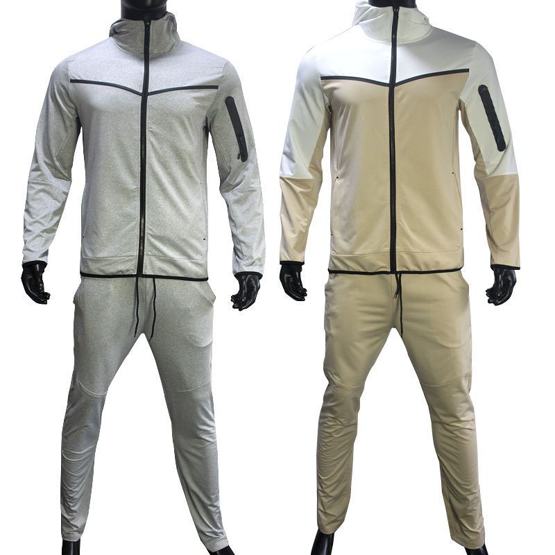Lente en herfst complete set heren sportjas sweatshirt mouwen lange broek contrasterende cardigan capuchon los pak_voghion.com