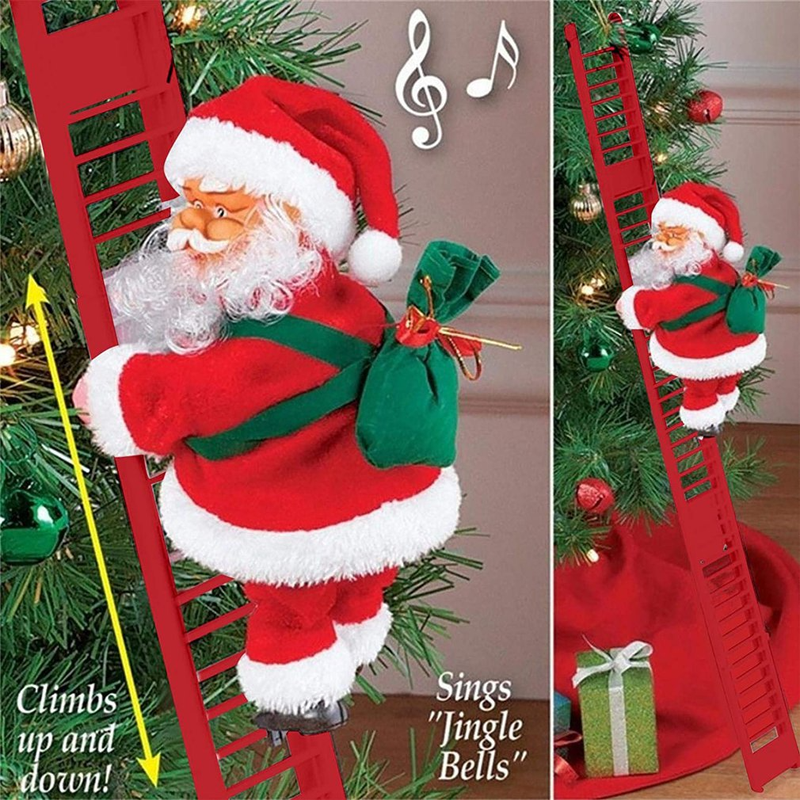Ornamenti di Natale Regalo Scala Elettrica da Arrampicata Bambola di Babbo Natale Giocattoli con Musica Albero di Natale Allegro Decorazione Appesa_voghion.com