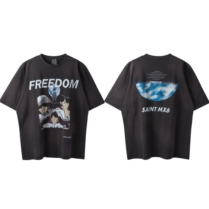 Marchio alla moda in stile americano Saint Michael, maglia a maniche corte unisex per coppie, strato di base estivo FOG High Street Ins_voghion.com