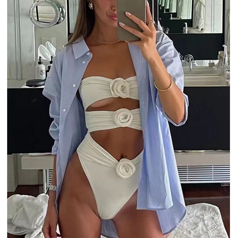 Damenbekleidung Einteiliger Bikini Neue 3D Dreidimensionale Blume Damen Badeanzug_voghion.com
