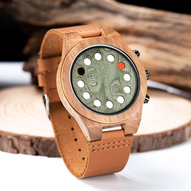 BOBO BIRD Holzuhr Freizeit Multifunktionale Kreative Grüne Sandelholzuhr_voghion.com