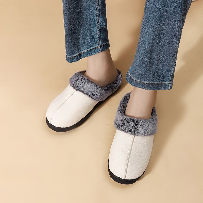 Neue flauschige Winterpantoffeln Bao Kopf rutschfeste warme Baumwollhose verblasste Wollmund dicke Sohle Paar Baumwollpantoffeln_voghion.com