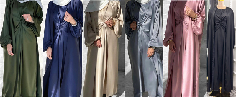 Moda musulmană Turcia Dubai La modă rochie solidă din două piese costum cardigan LR511_voghion.com