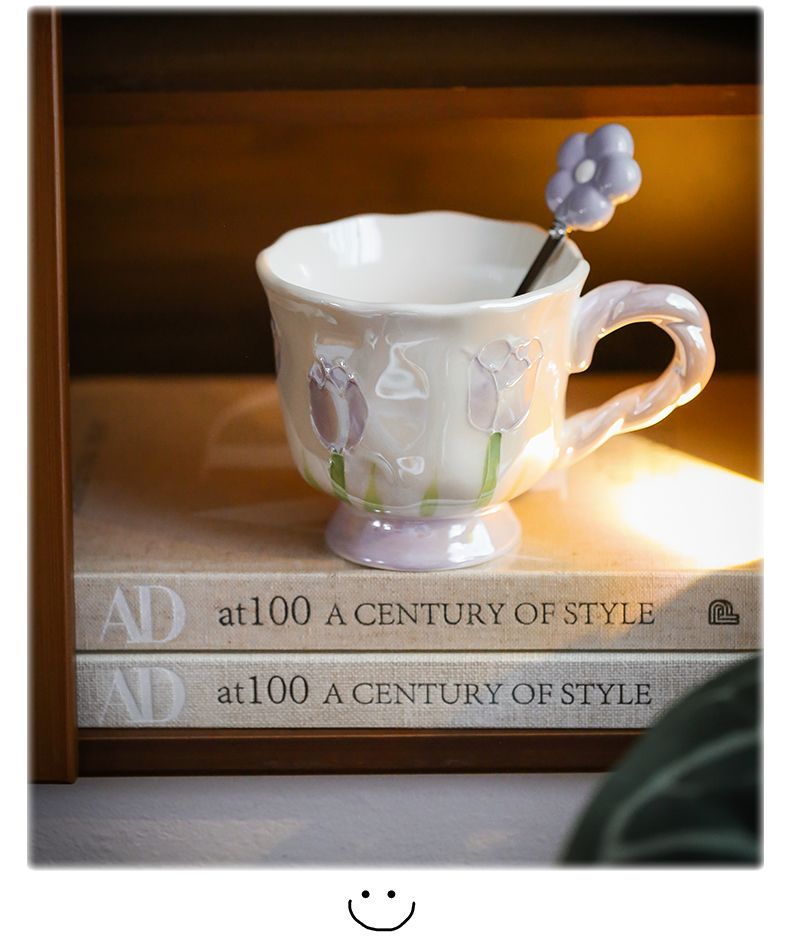 Tazza in ceramica con calice a forma di tulipano con fiore perlato, dipinta a mano, regalo personalizzato per il compleanno del migliore amico_voghion.com