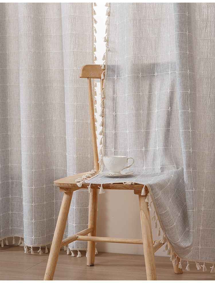 Modern Semi-Sheer Embroidered Curtains For Living Room & Bedroom, Poly-Cotton Blend Light Filtering Drapes In Serene Gray & Sunset Orange, 3 Sizes_voghion.com