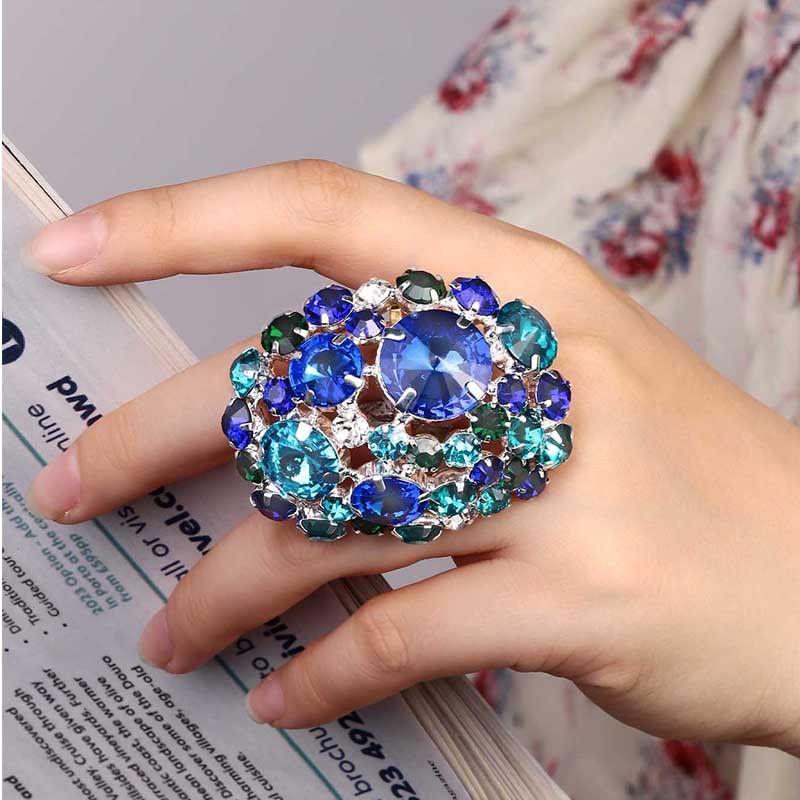 Anello di apertura ovale esagerato con strass, accessorio personalizzato da donna._voghion.com