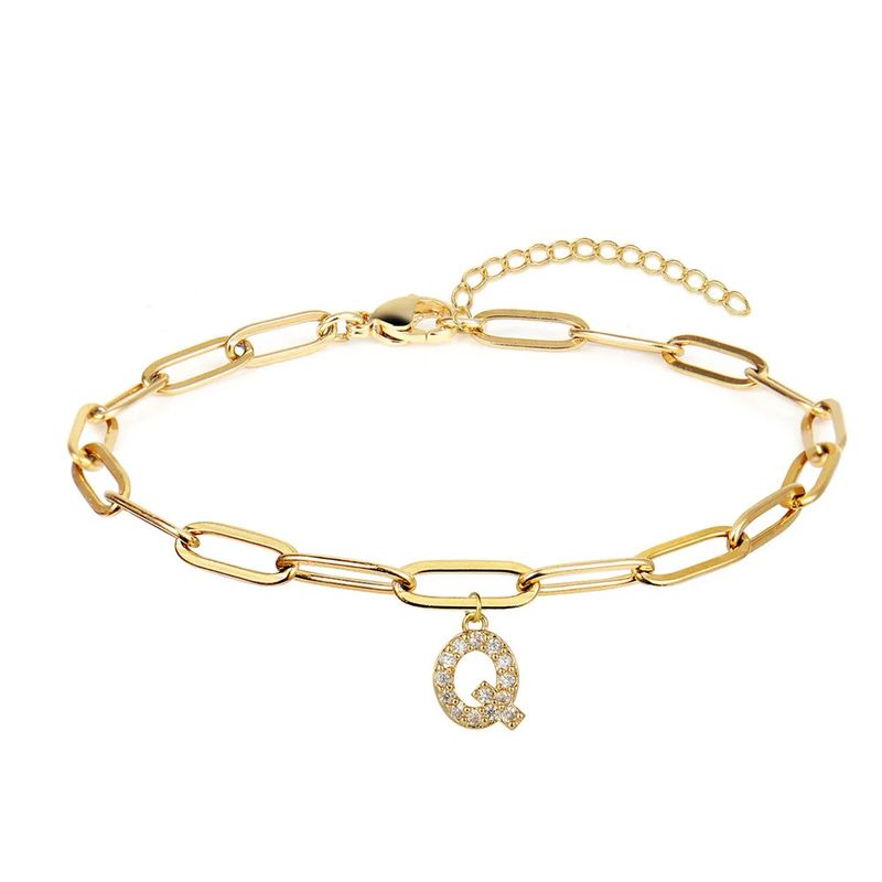 Fashion New Initials Bracelet Simple Stainless Steel Paper Clip Chain Diamond Letter Pendant Hand Jewelry_voghion.com